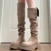Winter Platform Women Thigh High Boots Fashion Slip On Long Booties Vintage Concise Thick Heel Shoes