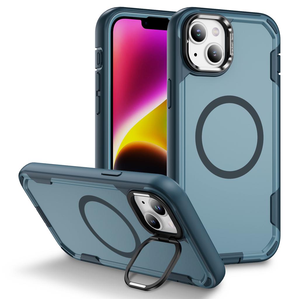For iPhone 14/13 Case Compatible with MagSafe Lens Frame Kickstand TPU + PC Shockproof Phone Cover