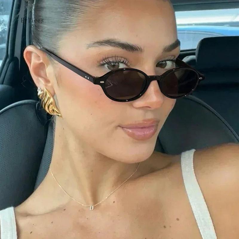 Винтажные овальные солнцезащитные очки Женские Роскошные Дизайнерские Маленькие Овальные Солнцезащитные Очки Ретро Мужские Заклепки Солнцезащитные Очки Oculus роскошный дизайнер