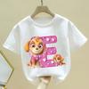 Paw Patrol Skye T-shirt for Children Cartoon Letter A-Z Tee Top Girls White Round Collar Clothes Fashion Anime Kid Clothing Gift