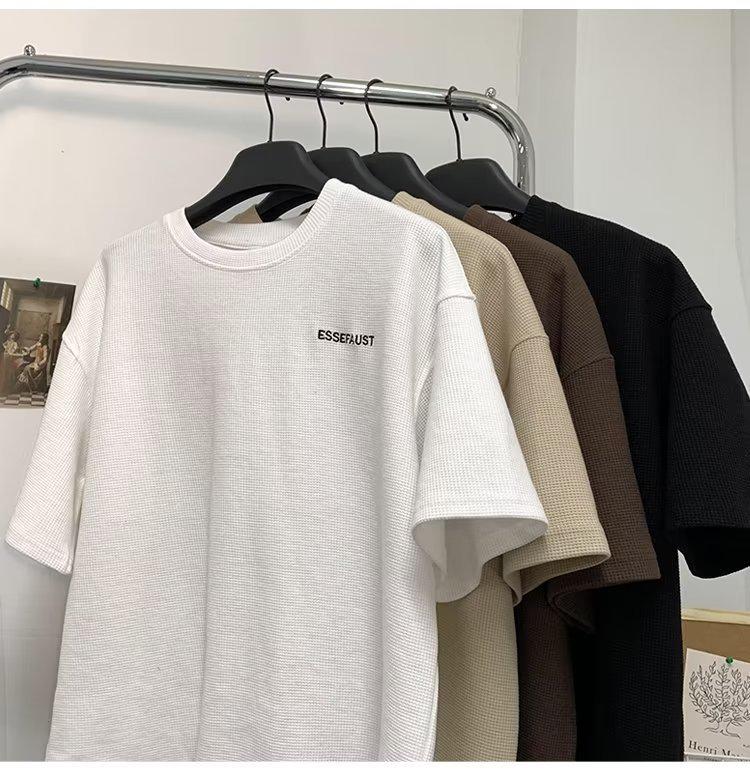 Мужская японская трендовая вафельная футболка с коротким рукавом, свободного кроя, в стиле кэжуал