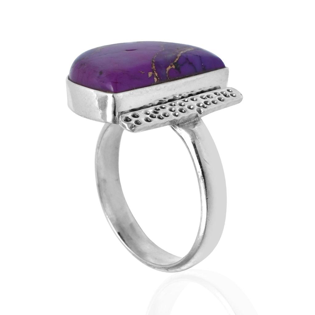 Кольцо ручной работы с натуральным фиолетовым бирюзовым драгоценным камнем из стерлингового серебра 925 пробы в форме полумесяца для женщин и девочек