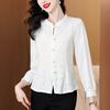 Новая китайская шифоновая рубашка на пуговицах, женская блузка с длинными рукавами, весенняя новая верхняя рубашка из жаккарда для мам
