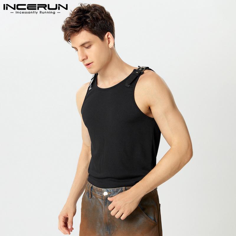 INCERUN Летние мужские повседневные облегающие топы без рукавов с наплечниками