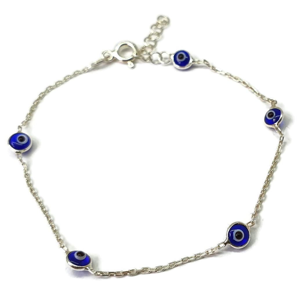 Dalia MYSTIC JEWELS Sterling Silver Evil Eye Assorted Good Glass - Bracelet, 7.5 inches, Colors, Luck,
