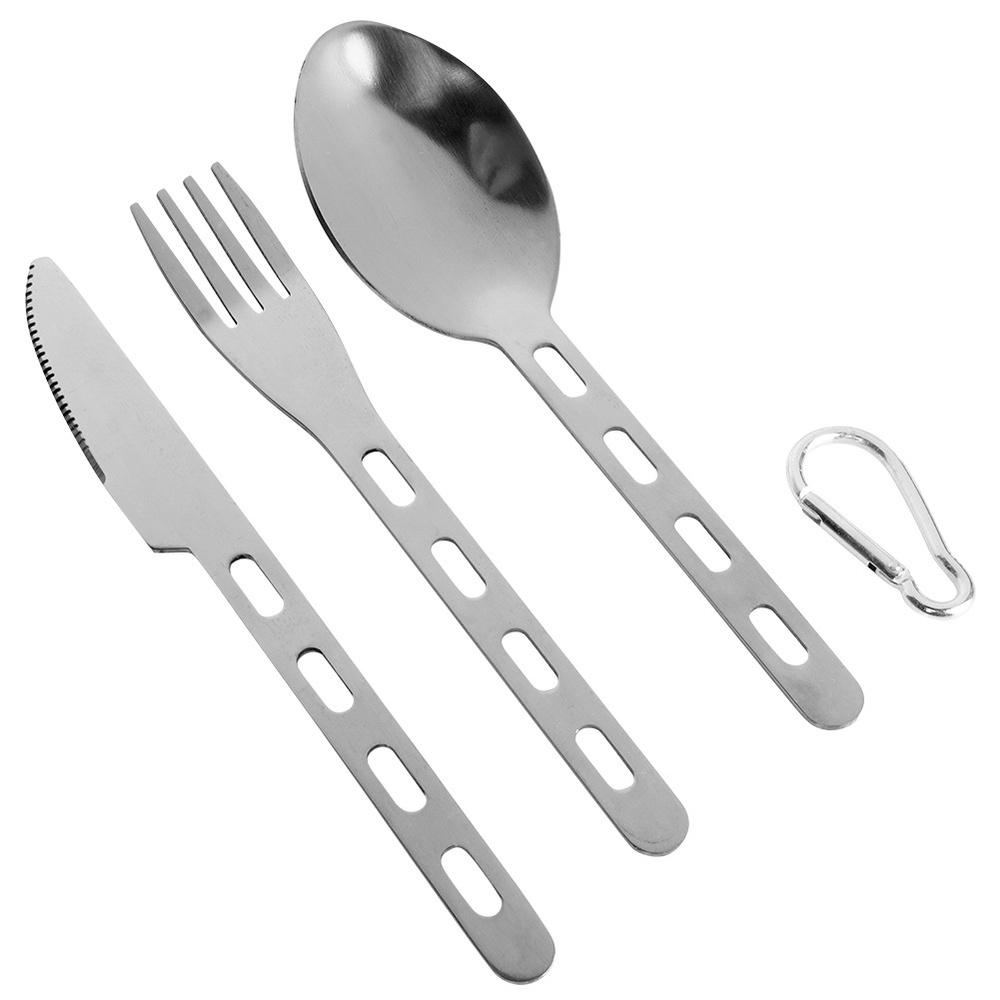 3x Tourist Picnic Travel Cutlery Steel Spoon Knife Fork