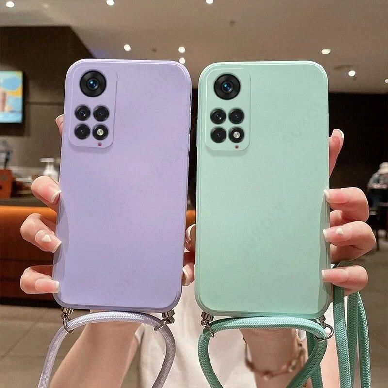 Чехол с ремешком через плечо для Xiaomi Redmi 13C 12 12C 10 9 9A 9C 9T 8 8A Note 12 11 10 S Pro, силиконовая мягкая задняя крышка из ТПУ/Samsung S24 S23 S22 Ultra
