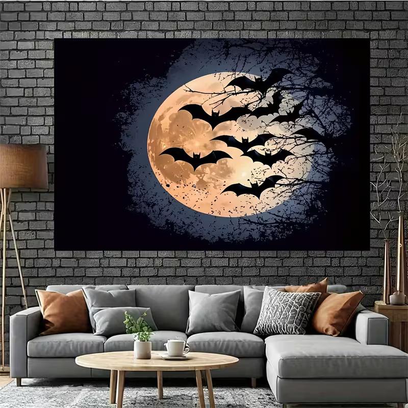 2D Halloween Moon and Bats Silhouette Backdrop for Party Decoration