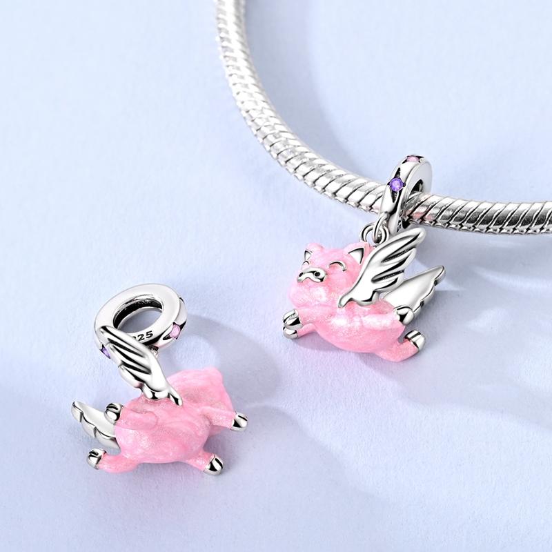New 925 Silver Charms Pendants Fox Snail Pig Butterfly Cat Dangle Fit Women Original Bracelet DIY Jewelry Gifts