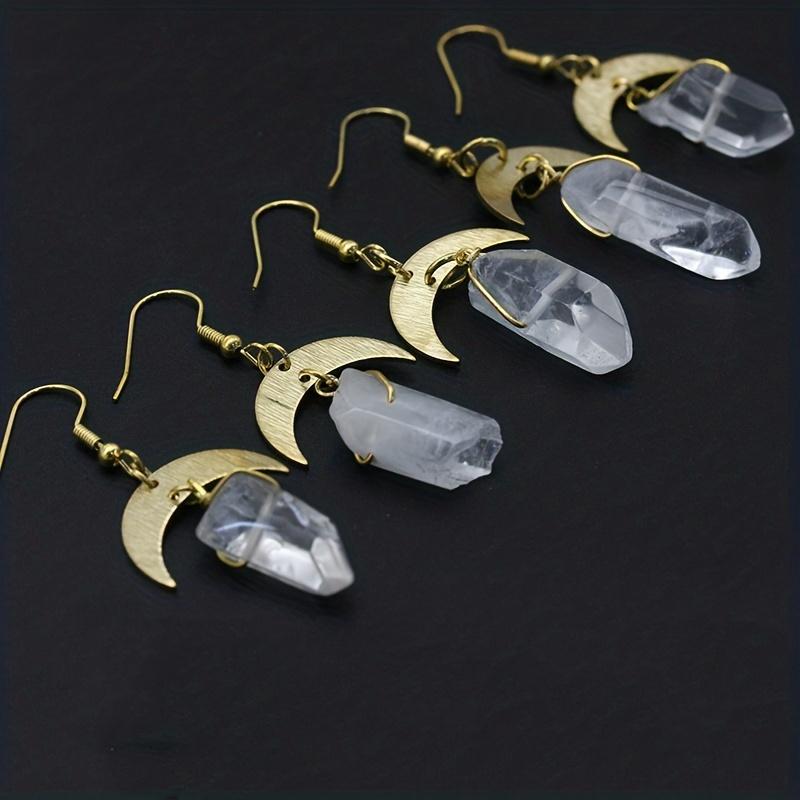 Золотая луна с белыми нерегулярными искусственными кристаллами, висячие серьги, элегантные ювелирные изделия из сплава в богемном стиле, женский подарок