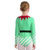 Kids Dance Leotard Christmas Costume Long Sleeve Stripes Brass Bells Belt Athletic Wear
