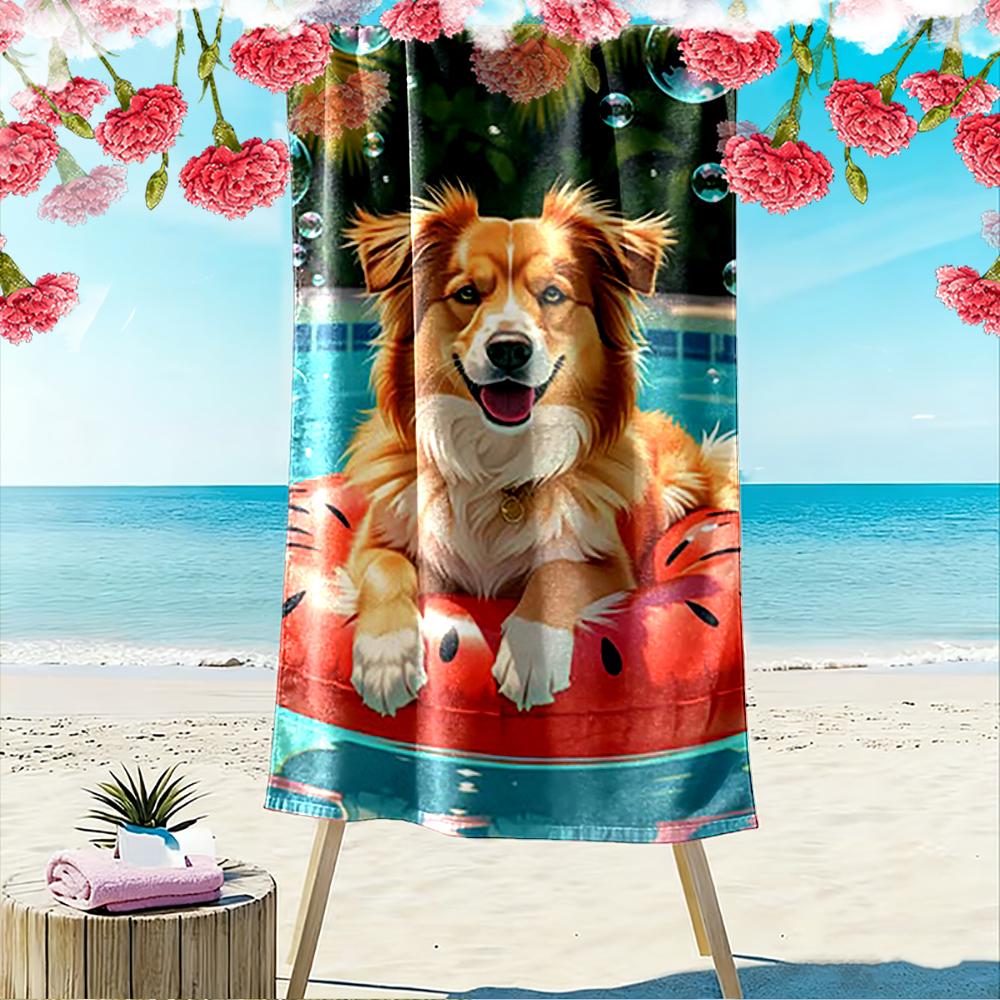 Happy Dog on Watermelon Float in Pool Beach towel quick-drying for travel outdoor sports jogging beach and swimming