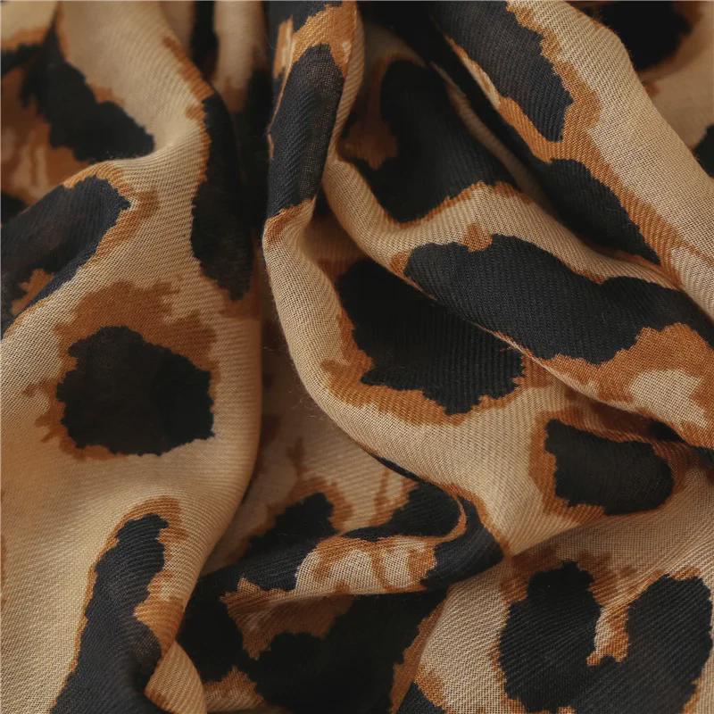 Корейский леопардовый принт шарф шаль: Длинный зимний галстук двойного назначения из хлопка и льна для студенток