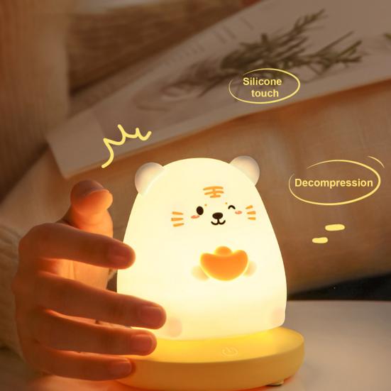 Ночник с мультяшными животными, мягкое мерцающее освещение, без затемнения, перезаряжаемый ночник, прикроватный светильник, украшение