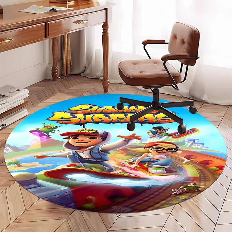 Subway Surfers Printed Round Rug Carpet Chair Rug Area Rug Entryway Doormats,for Office Chair Living Room Bedroom Kitchen Room.
