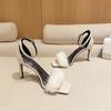 Fluffy Fur Sandals Patent Leather Wedding Shoes Women Square Toe Ankle Strap High Heels Party Dress Shoes Stiletto Sandals