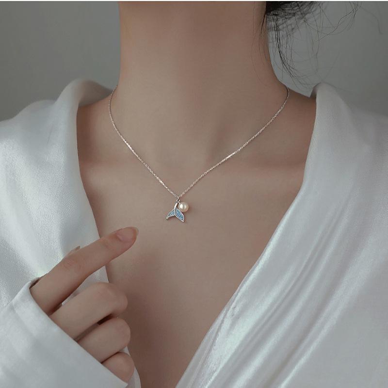 French Summer Fashion Design Sense Mermaid Pearl Pendant S925 Sterling Silver Necklace Women's