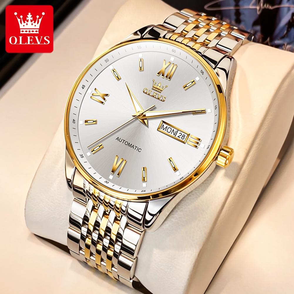 OLEVS 6777 Original Men's Watches Top Luxury Roman Scale Dual Calendar Waterproof Luminous Automatic Mechanical Watches for Man