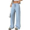 Yousheng Женские брюки Повседневные брюки с широкими штанинами Эластичная талия Регулируемый шнурок Полосатый дизайн Брюки свободного кроя Повседневная одежда