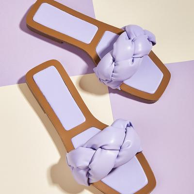 Новейшие популярные женские тапочки летние на открытом воздухе винтажные фиолетовые туфли с квадратным носком на плоской подошве повседневные пляжные шлепанцы Shoeser76