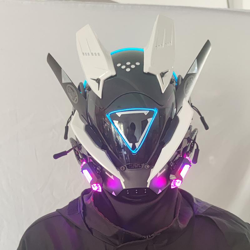 Маски CyberPunk с застежкой M Город Ночи Светодиодные Фестивальные Белые Бронированные Косплей Сценический Реквизит НФ Хэллоуин Вечеринка Подарки Для Взрослых
