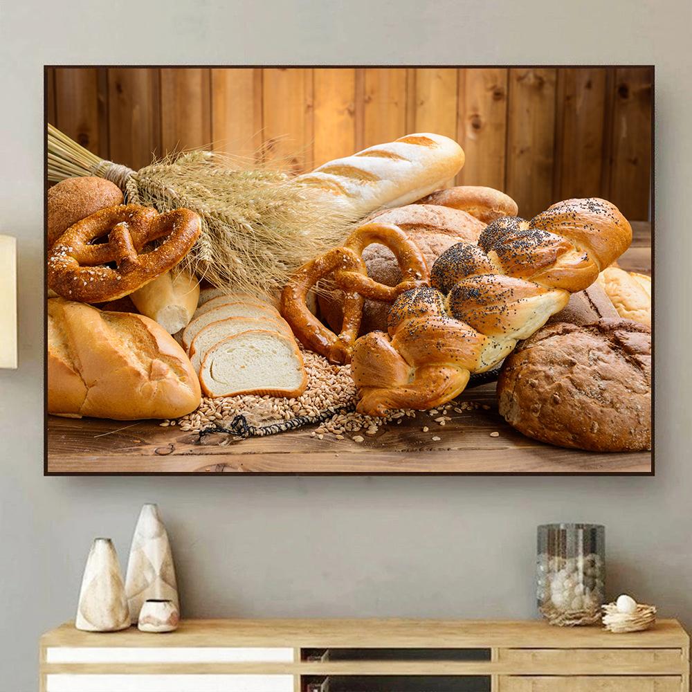 Пшеница Кухня Тема Холст Картина на стене Еда Фотографии для кухни Декор комнаты Хлеб Холст Плакаты и принты Настенное искусство