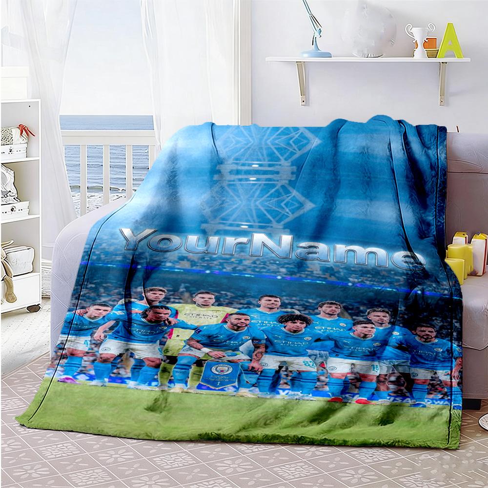 Manchester City Personalized Text Blanket Multi-purpose Personalized Blanket Ultra-Soft Suitable for Office Living Room Livingroom Bed
