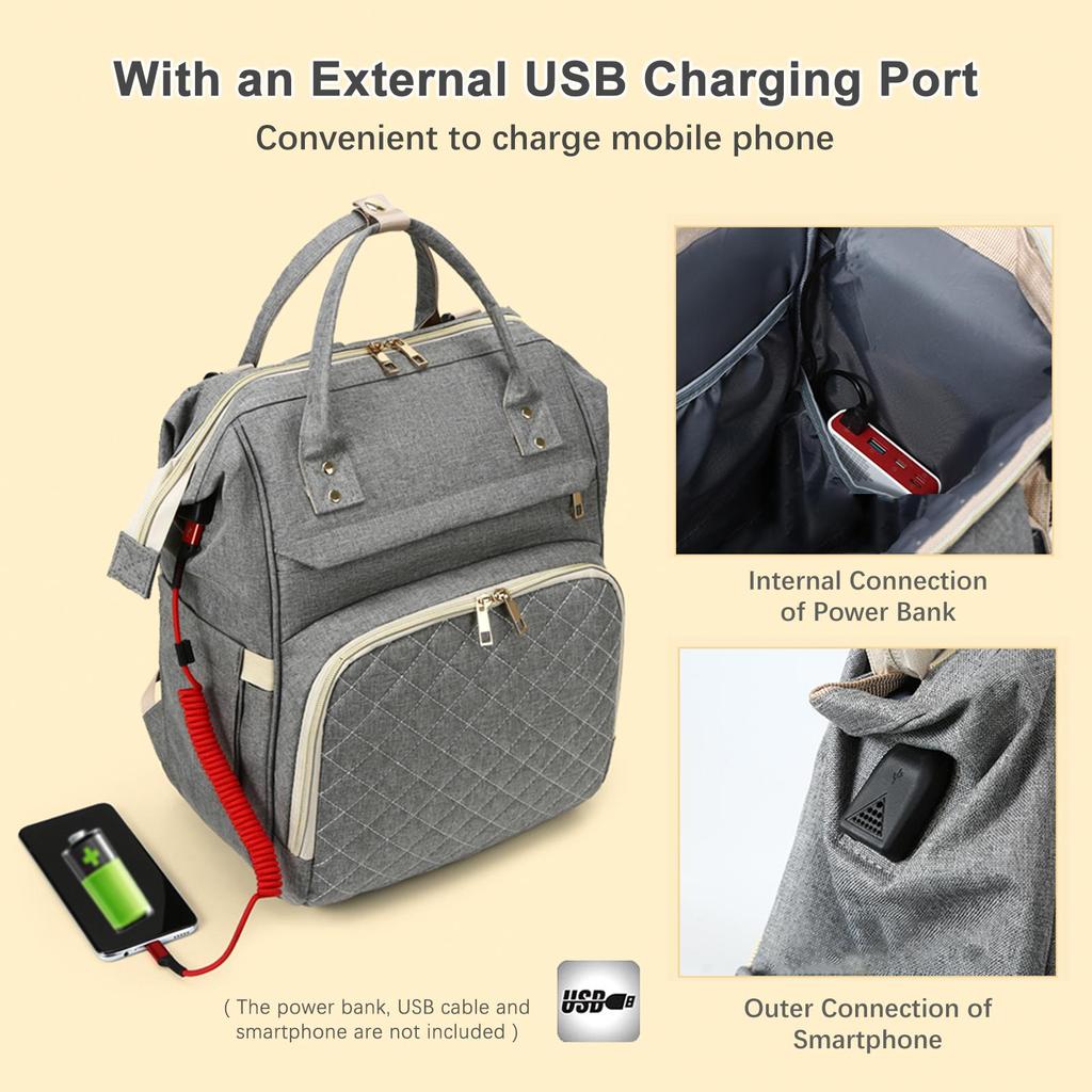 Портативная сумка для подгузников, рюкзак большой вместимости, водонепроницаемая дорожная сумка для кормления ребенка, сумка для мамы с USB-портом для зарядки, ремни для коляски, термокарманы