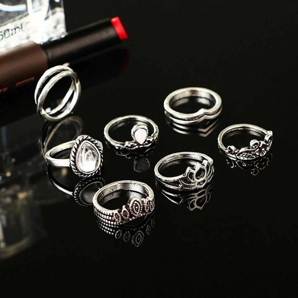 7 шт. винтажные женские полые резные кольца миди с цветком лотоса, капля воды, набор миди-колец