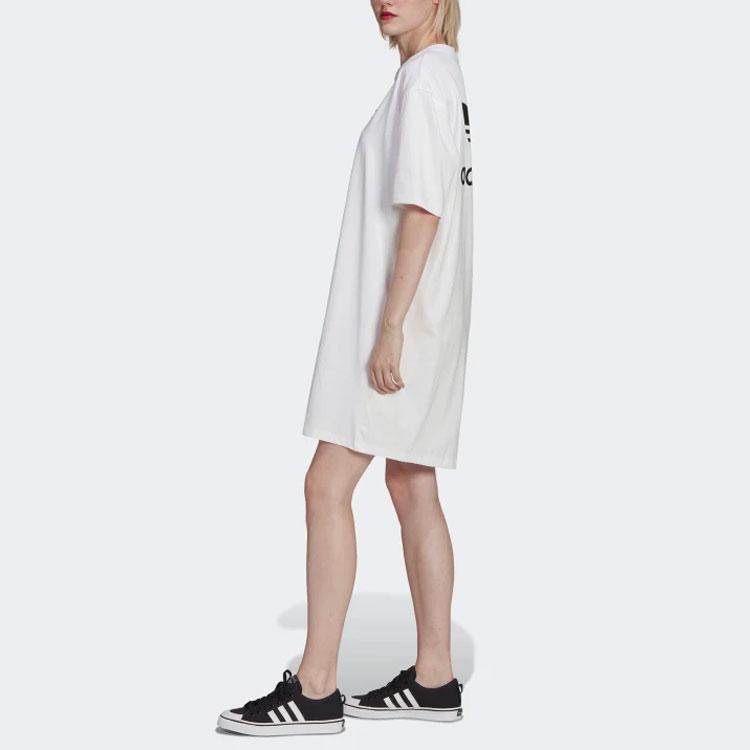 adidas Оригинальный трилистник с логотипом и круглым вырезом, пуловер с короткими рукавами, женское платье, белое HC2034