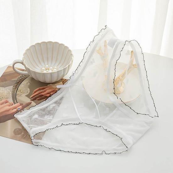 Simple Lady Briefs See-through Butt Lift Ultralight Net Yarn Ruffle Lace Trim Splicing Lady Panties for Inner Wear