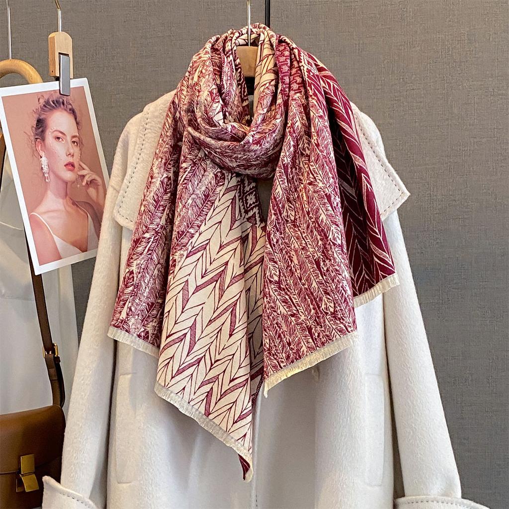 Autumn New Fashionable Geometric Texture Splicing Scarf Women's Imitation Cashmere Warm Fashion Versatile Outer Shawl Scarf