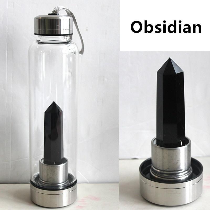 Бутылка с лечебной водой из натуральных кристаллов 550 мл, крышка из нержавеющей стали 304, флюорит, кварцевый камень, палочка, энергетическая стеклянная бутылка, чашка для воды