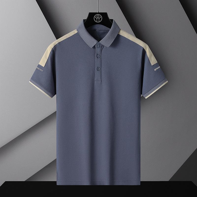 Men's Summer Polo Shirt T-Shirt Comfortable Breathable Splicing Tee Solid Color Loose Casual Lapel Short-Sleeve Shirt