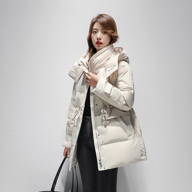 Пуховик женский на липучке, средней и длинной длины, повседневный, с тонкой белой талией