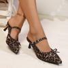 Fashion Elegant Leopard Mid Heels Bow Slippers Fashion Sandals Summer Pointed Toe Sexy Pumps Women Shoes Dress Designer Zapatillas