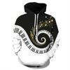 Spring and Autumn New 3D Printing Personality Music Music Notes Men's Hooded Sweatshirt