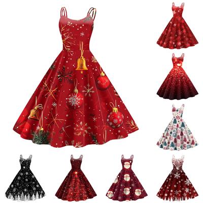 Женское модное сексуальное коктейльное платье без бретелек с рождественским принтом в стиле панк, винтажное платье.