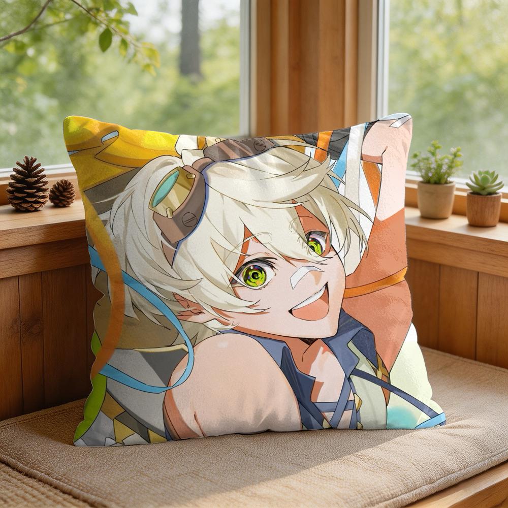 Bennett Genshin Impact Cute Cushion Cover Square Short Plush Pillow Case Living Room Sofa Home Decor Funda X