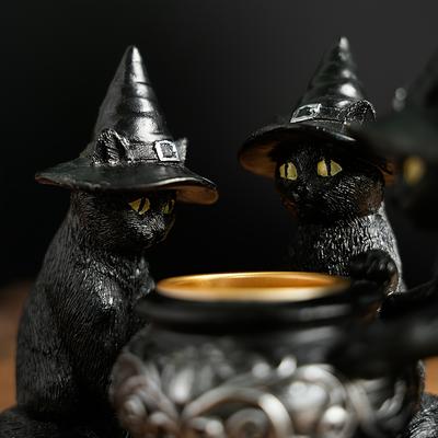 Скульптуры Кошки-Ведьмы Коллекционные Фигурки Набор из 1, Хэллоуин Металлический и Смоляной Декор, Для Использования в Помещении, Сезонные Праздничные Украшения