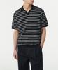 MUSINSA STANDARD Striped Slit Neck Knitted Polo Shirt [Black/White]