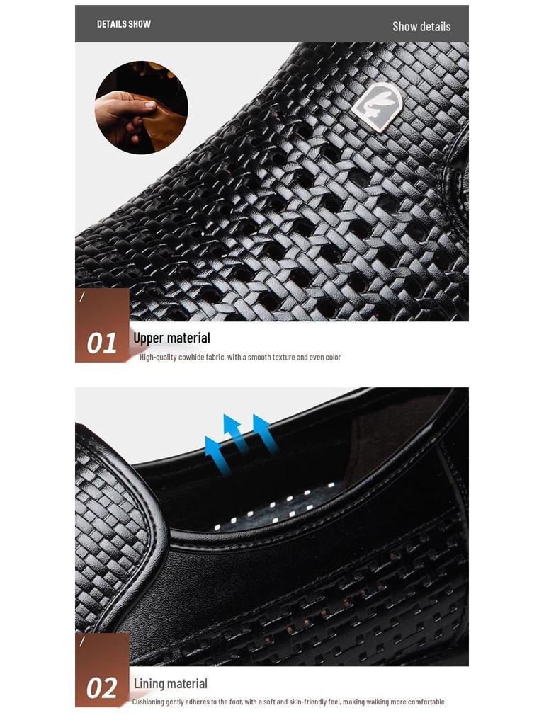 Мужские дышащие сандалии из полой кожи 2025 года - Формальные, Повседневные, Плетеный дизайн для папы