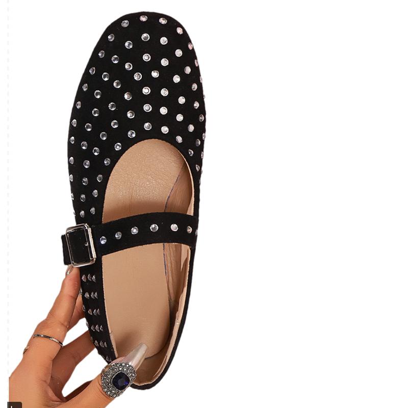 Женские туфли Мэри Джейн с кристаллами, повседневные босоножки на плоской подошве с пряжкой, тренд 2024 года, удобные туфли-лоферы, новая женская обувь