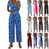 Women's Regular Printed Jumpsuit With Off Shoulder Short Sleeves And Loose Pockets