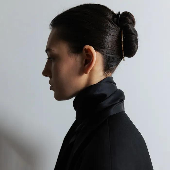 CELENE SILK SCARF (BLACK SATIN SILK)
