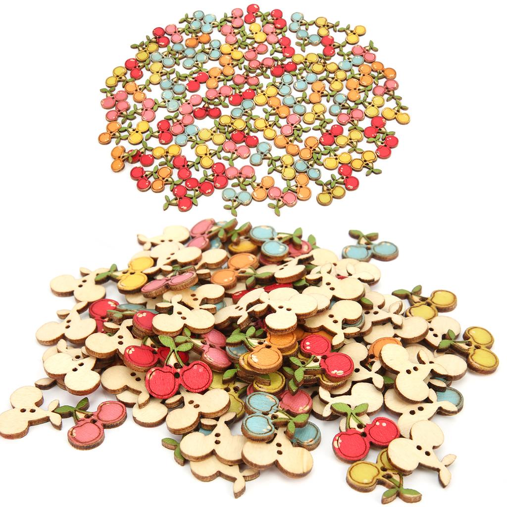 200Pcs Colored Wooden Buttons Mixed Logs Cherry Buttons for Sewing Children Sweater Crafts