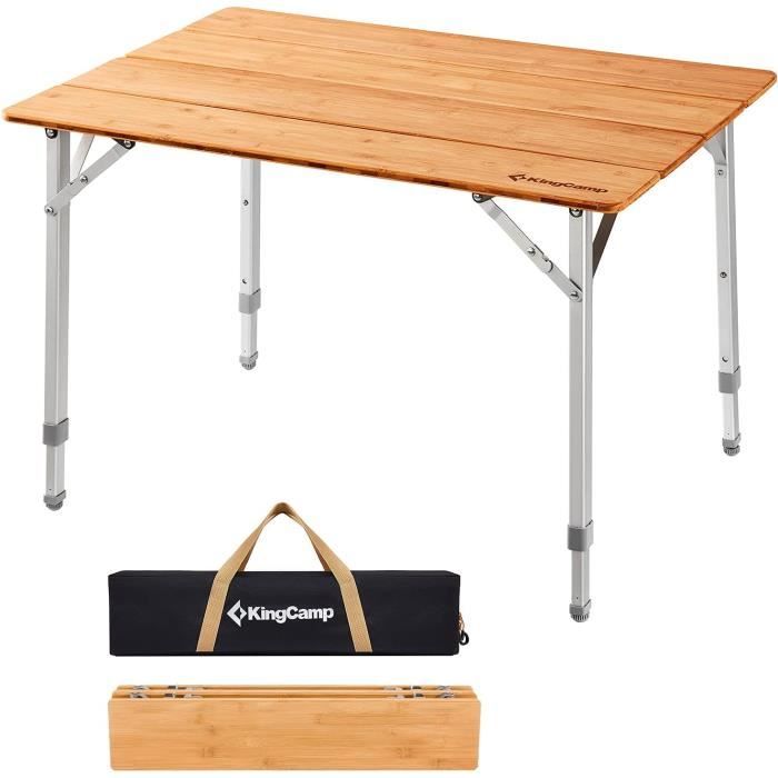 Table de camping pliante - kingcamp - bambou - hauteur ajustable - écologique - 65x50 cm
