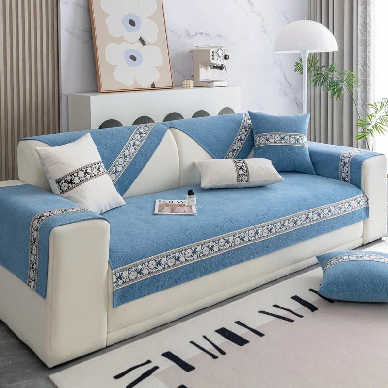 Luxury Modern High-End Embossed Four Seasons Universal Non-Slip New Leather Cushion Cover Chenille Sofa Cushion Light