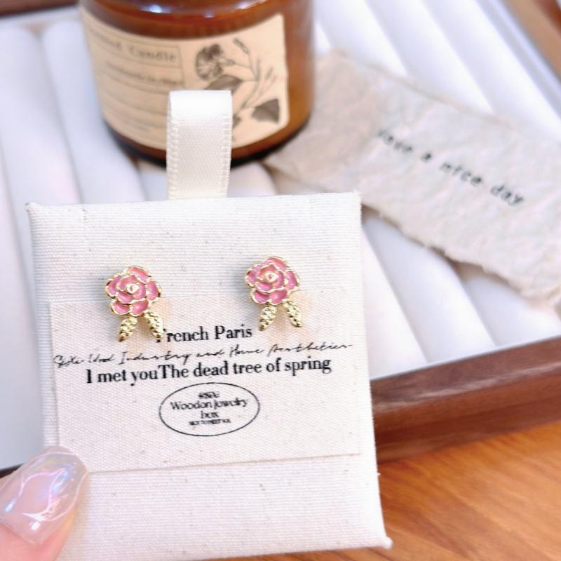 Korea Pink Flower Stud Earrings for Women Fashion Charming 925 Silver Needle Sweet Girls Earrings Statement Wedding Jewelry 2025