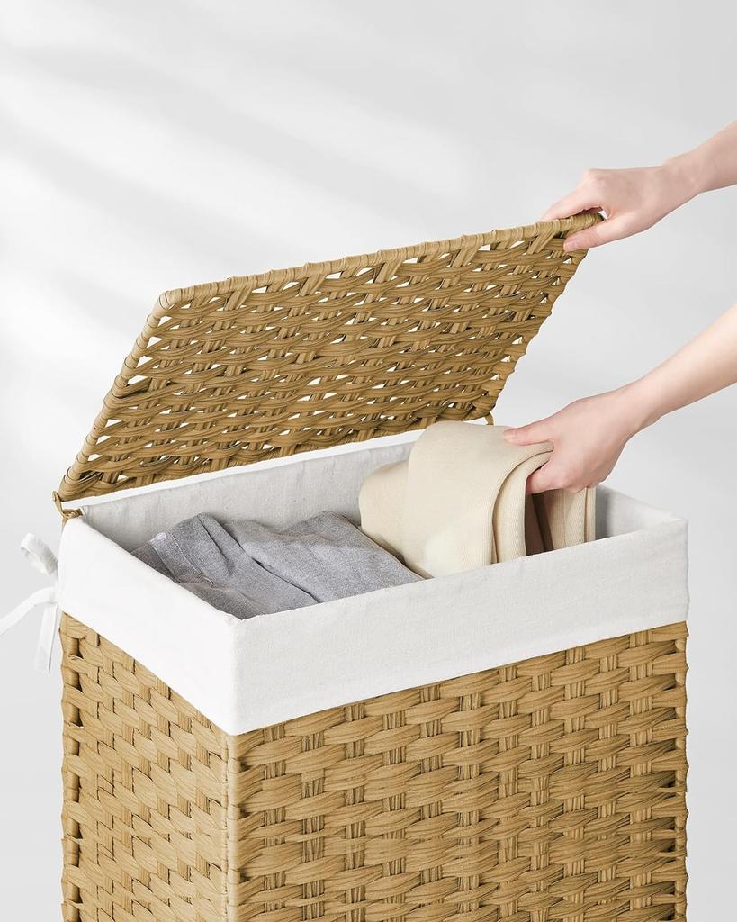 Hand-woven rattan laundry basket 90L Laundry organizer with lid